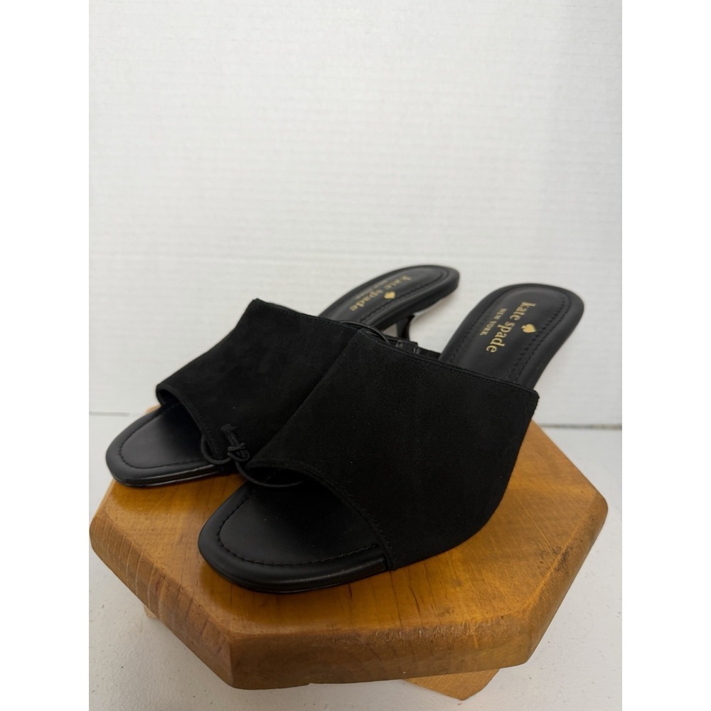 Kate Spade Harigold‎ Black Suede Mule Heels Size 8B Kitten Heel Slide Sandals